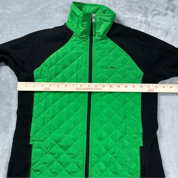 Lauren Ralph Lauren Active Quilted Fleece Zip-Up Jacket Small Green Black - Picture 8 of 15
